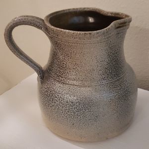 Glazed Signed Pottery Pitcher - Signed Ellis